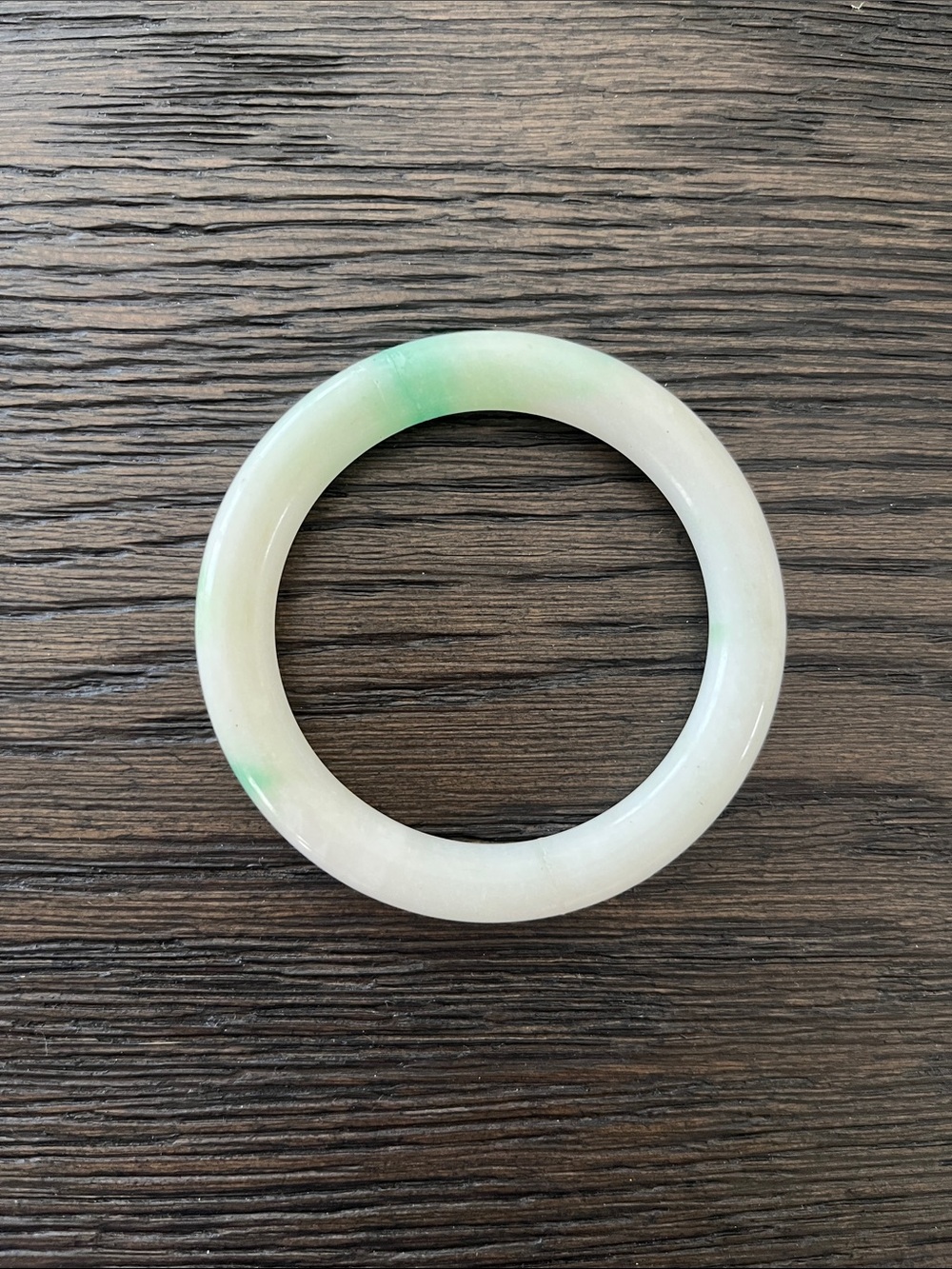 Jade Bangle Bracelet in White/Cream with Green Accents